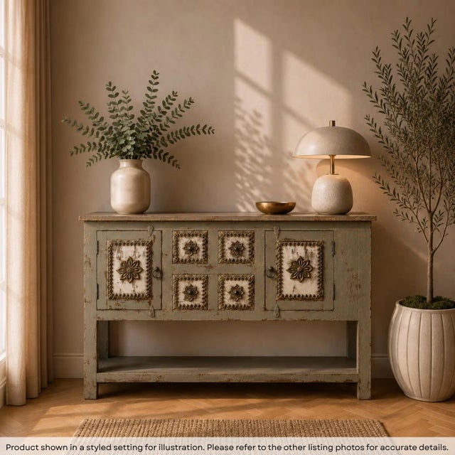Dimensions: 45”wide X 15”deep X 34”high Features: • 100% solid wood construction with brass accents • Handmade by skilled...