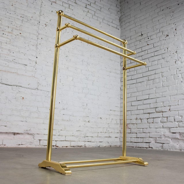 Late 20th Century Hollywood Regency Style Solid Brass Freestanding Towel Stand Triple Tiered Bars For Sale - Image 10 of 18
