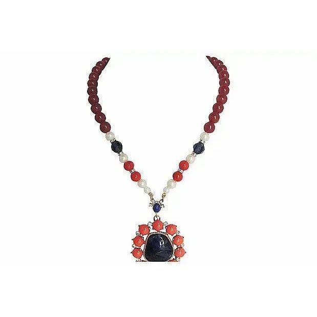 Signed Gerard Yosca Faux-Baroque Pearl & Rhinestone Pendant Necklace For Sale - Image 4 of 7