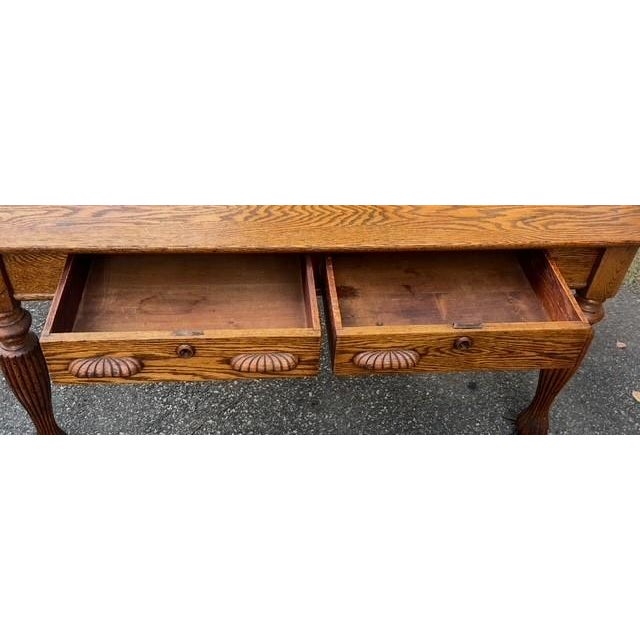 Antique 1900's Large Oak Library Table 2 Drawers For Sale - Image 15 of 16