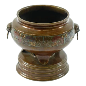 Antique Chinese Bronze Cloisonne Vase Tripod with Handles