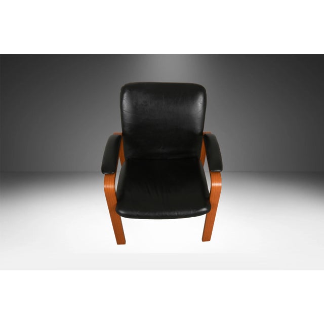 1970s Ekornes 1970s Teak Black Leather Scandinavian Lounge Chair For Sale - Image 5 of 12