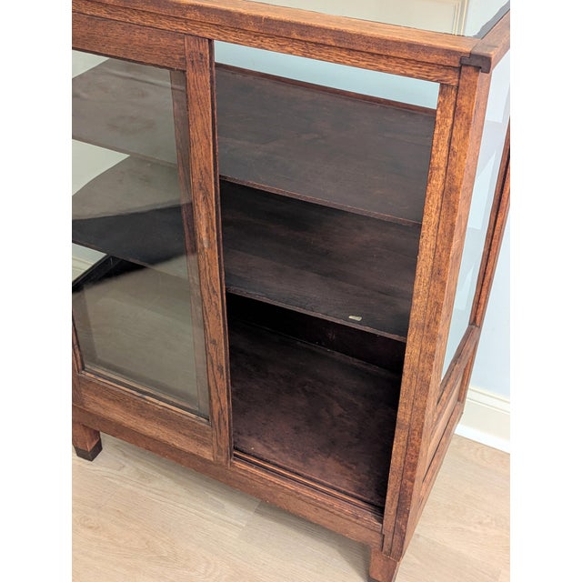 Antique Mission Oak Showcase Store Display Cabinet Bookcase With Sliding Doors For Sale In Raleigh - Image 6 of 18