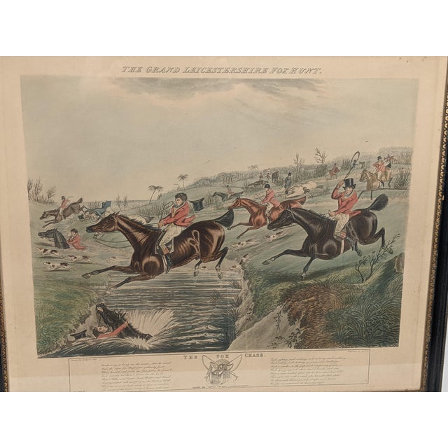 Wood Antique "The Grand Leicestershire Fox Hunt" Sporting Print, Professionally Framed, 19th Century For Sale - Image 7 of 17