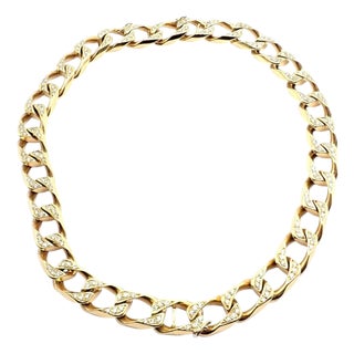 1980s Bvlgari Bulgari Diamond Set of Two Yellow Gold Link Bracelets Necklace For Sale