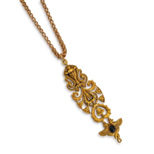 1900 - 1909 Victorian Antique 19k Yellow Gold Egyptian Pendant Chain Necklace For Sale - Image 5 of 9
