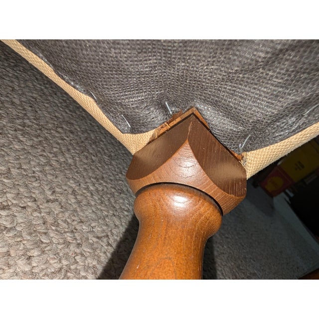 Pair of Vintage Colonial Revival Style Wingback Arm Chairs - Natural Linen For Sale In Raleigh - Image 6 of 7