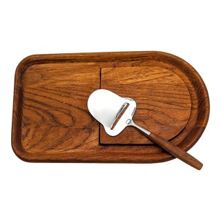 1970s Selandia Designs Teak Wood Hostess Tray With Cheese Slicer For Sale