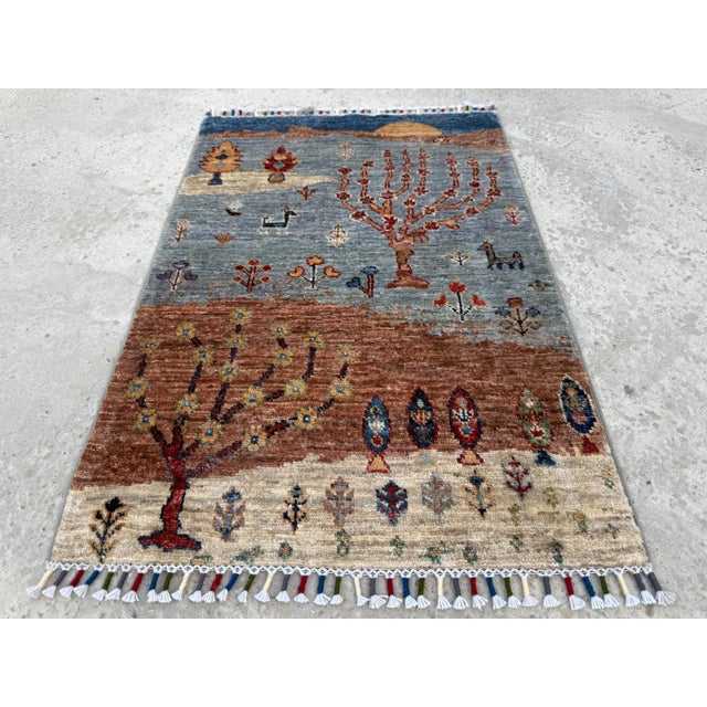 Textile Gabbeh Sunset Landscape Rug, Hand-Knotted Wool, 2x3, Blue & Rust For Sale - Image 7 of 12