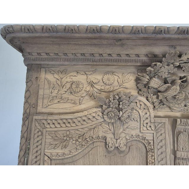 2000 - 2009 Norman Wedding Armoire in Stripped Oak with Dove-Adorned Pediment For Sale - Image 5 of 12
