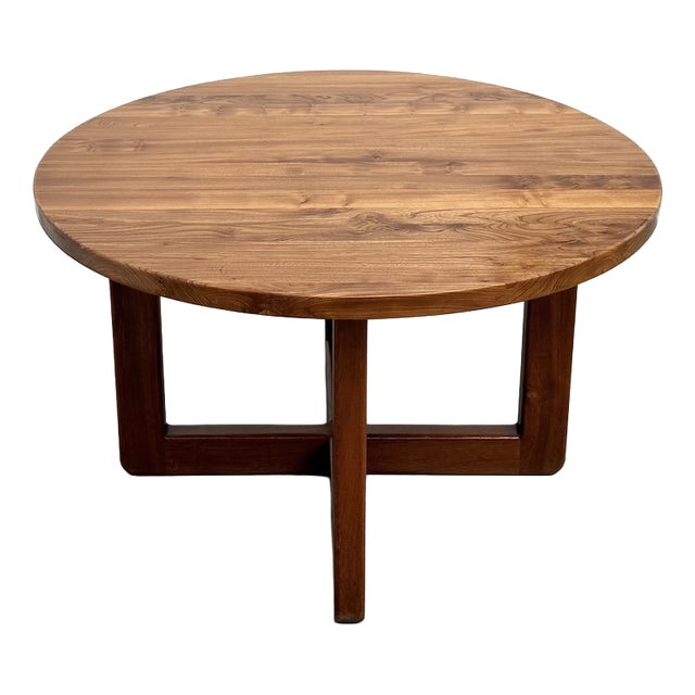 Vintage Round Table in Elm, 1950s For Sale