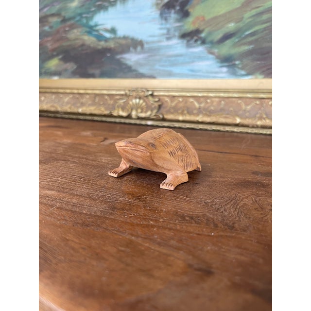 Folk Art Hand-Carved Mid-20th Century Wooden Frog Sculpture With Incised Detailing For Sale - Image 3 of 10