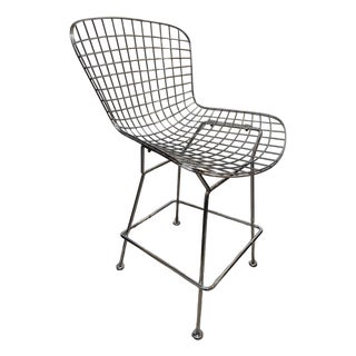 Caged Chrome Metal Bar Stool, in the Style of Bertoia For Sale