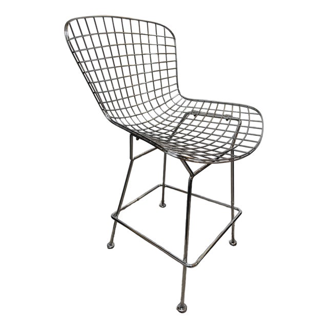 Caged Chrome Metal Bar Stool, in the Style of Bertoia For Sale