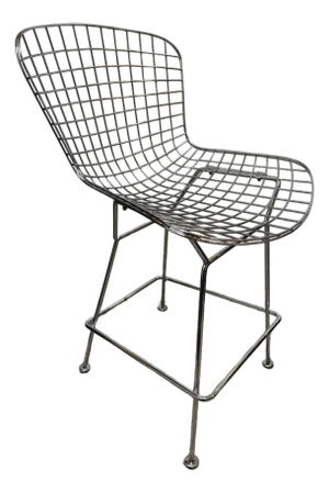 Caged Chrome Metal Bar Stool, in the Style of Bertoia