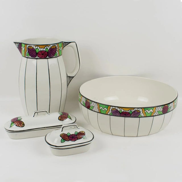 Art Deco Auguste Mouzin Ceramic Toiletry Dresser Bowl, Pitcher and Boxes Set For Sale - Image 13 of 13