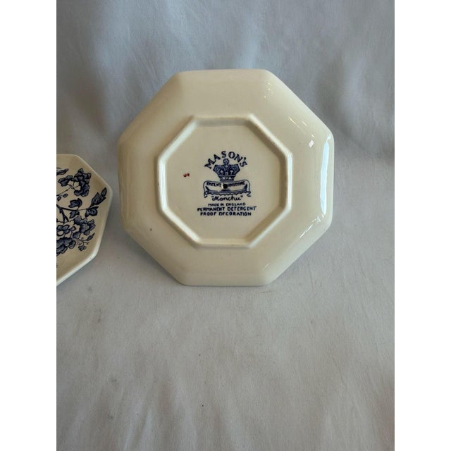 Chinoiserie Vintage Mason's Manchu Blue White Ironstone Chamberstick Candle Holders Pair For Sale - Image 3 of 7