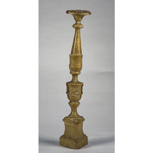 Italian Gold and Silver Lacquered Wooden Candlestick, Late 1700s For Sale - Image 3 of 9