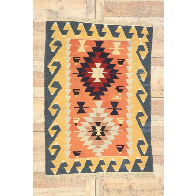 Orange Vintage Persian Shiraz Kilim Rug - 03'10 X 05'04 For Sale - Image 8 of 9