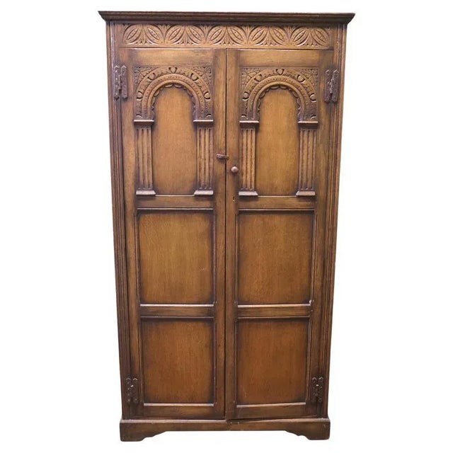 Brown Arts and Crafts Hallway Wardrobe in Oak, 1950s For Sale - Image 8 of 8