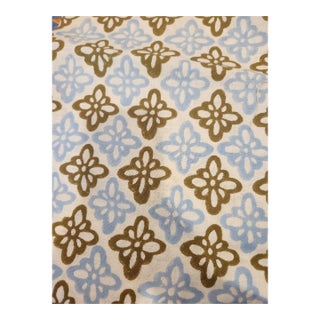 Schumacher Pattee Color Khaki / Baby Blue Fabric- 1.25 Yards For Sale