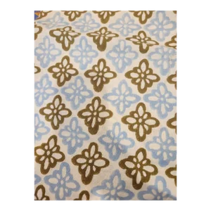 Schumacher Pattee Color Khaki / Baby Blue Fabric- 1.25 Yards