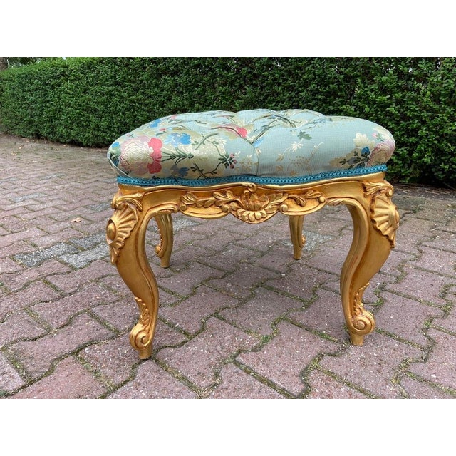 1970 European Artisan Louis XVI Gold Mint Beech Bench - 1 Pc For Sale - Image 4 of 6