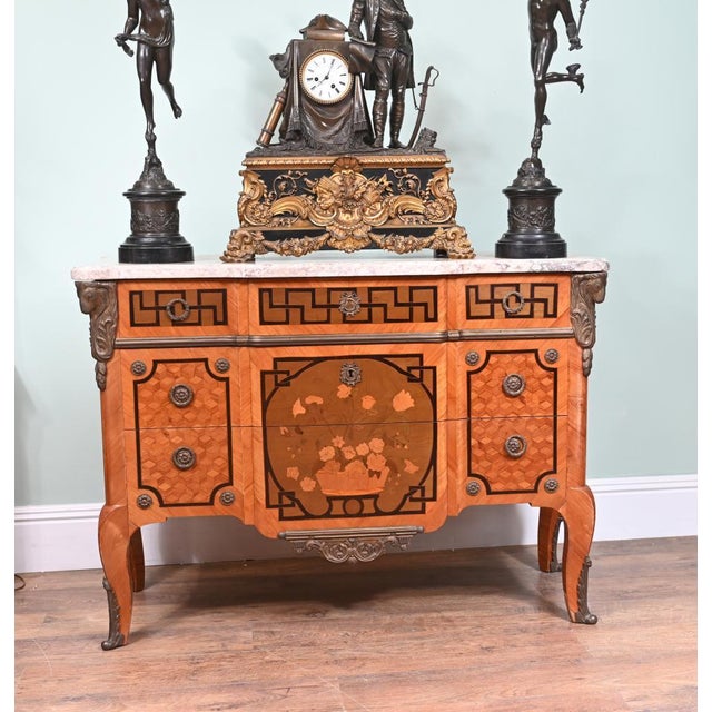 Louis XV Commode Chest with Marquetry Inlay, 1880s For Sale - Image 3 of 17