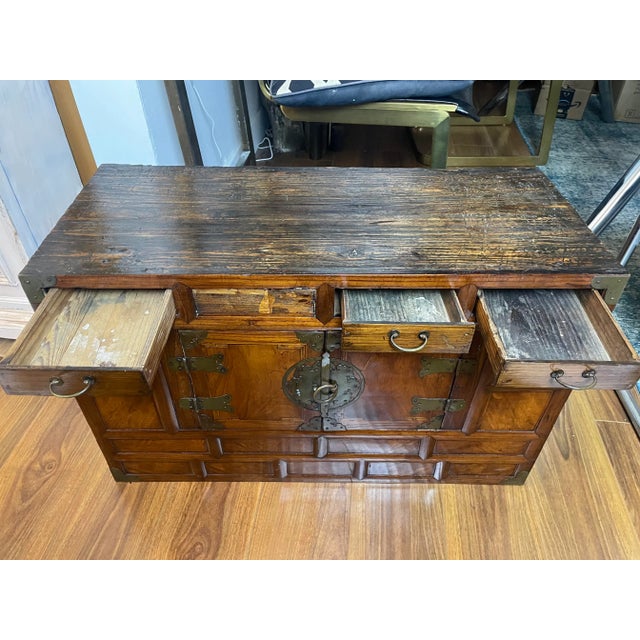 Brown Late 19th Century Late Chosŏn Period Korean Elmwood "Nong" Chest For Sale - Image 8 of 13