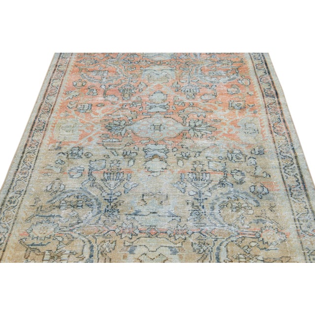 Traditional Antique Persian Mahal Handmade Floral Beige and Orange Wool Rug For Sale - Image 3 of 10