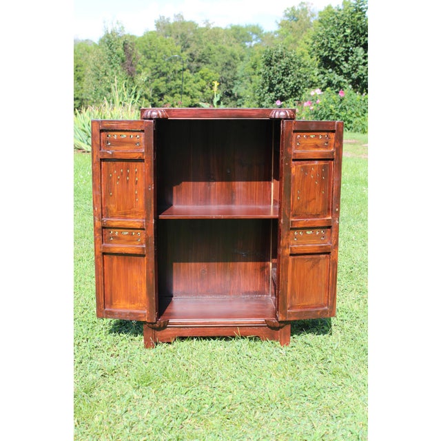 1980s Chinoiserie Cabinet With Carved and Painted Panels For Sale - Image 10 of 17