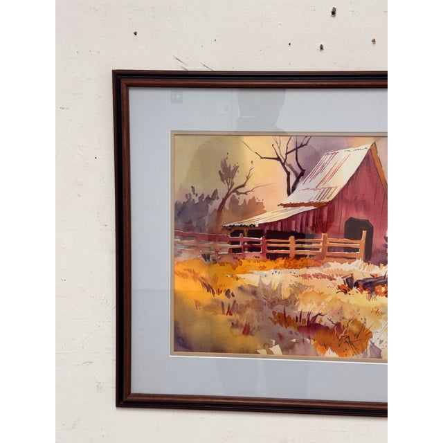 Naomi Brotherton Red Barn Framed Watercolor, Circa 1992 For Sale In San Francisco - Image 6 of 11