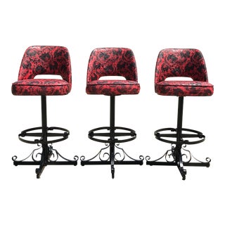 1960s Vintage Spanish Revival Scroll Iron Bar Stools - Set of 3 For Sale