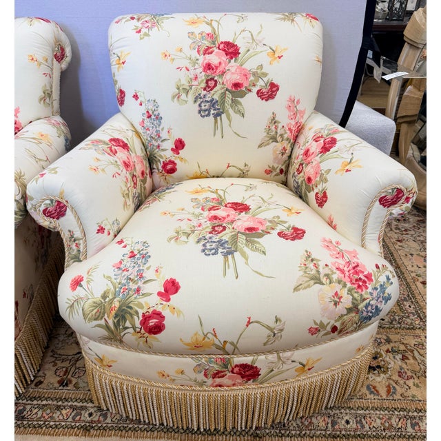 Pair of Custom Chintz Club Chairs in Scalamandré Floral Fabric For Sale - Image 10 of 12