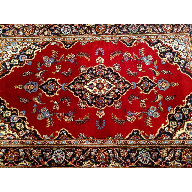 Vintage Persian Kashan Rug, Hand-Knotted Wool, Floral Pattern, Red & Navy, 4x6 For Sale - Image 16 of 17