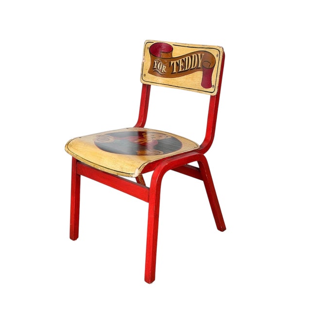 1940s Vintage Hand Painted Child’s Chairs W Teddy Bears For Sale - Image 5 of 6