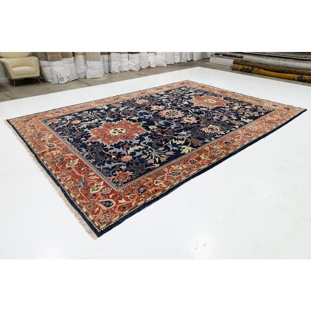 Vintage Persian Sultanabad Style Hand-Knotted Wool Area Rug – Navy & Terracotta For Sale - Image 11 of 11