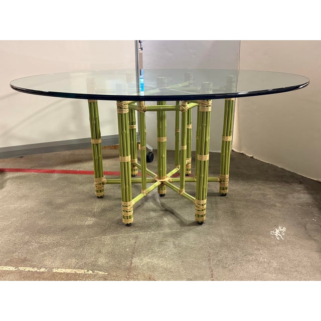 McGuire Furniture Pistachio Bamboo + Leather Dining Table + Set of Eight Chairs For Sale In San Francisco - Image 6 of 12