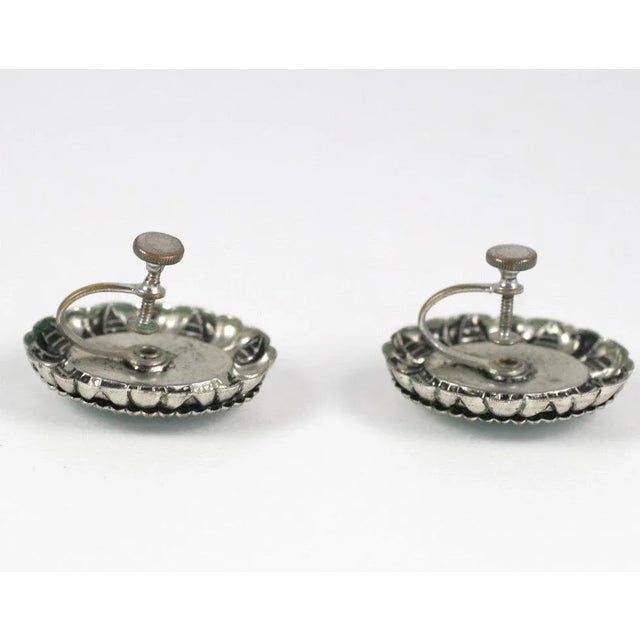 Silver 1920s Silvertone Cuff and Earrings - 3 Pieces For Sale - Image 8 of 10