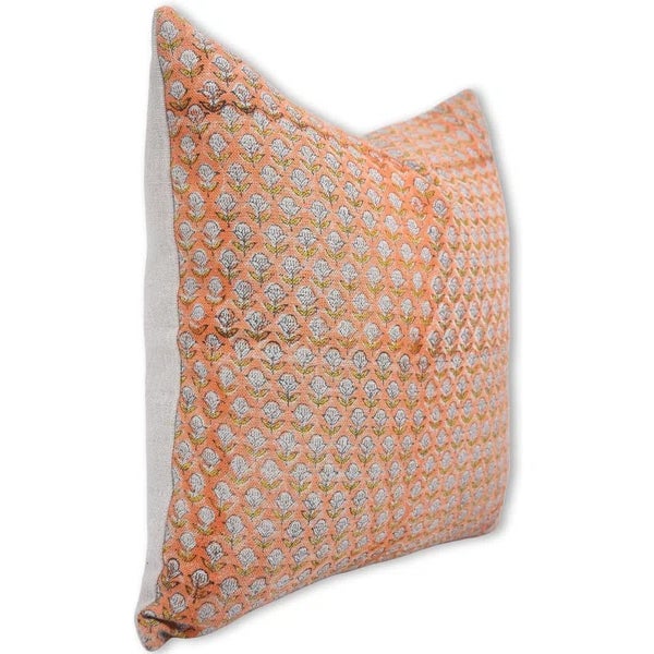 Traditional Fabdivine Block Print Thick Linen Pillow Cover 26x26 Inch - Tarangini For Sale - Image 3 of 7