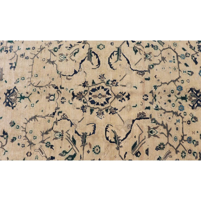 Vintage Turkish Oushak Rug With Vining Florals in Cream and Sapphire Blue For Sale - Image 13 of 15
