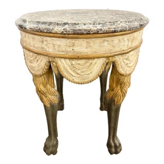 Neopolitan Round Circular Marble-Top Carved End Table For Sale
