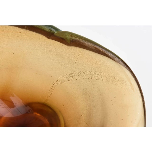 Vintage Murano Barovier E Toso Amber, Green and Gold Aventurine Glass Chunky Bowl, 1950's For Sale - Image 9 of 13
