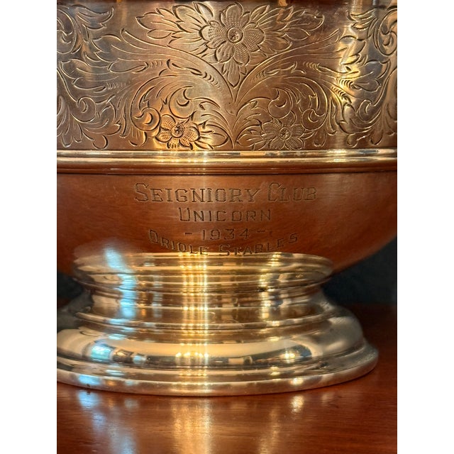 1930s Ellis-Barker 1934 Silverplate Trophy Bowl - Seigniory Club Quebec Oriole Stables Equestrian Trophy - Chateau Montebello Canadian Heritage For Sale - Image 5 of 14
