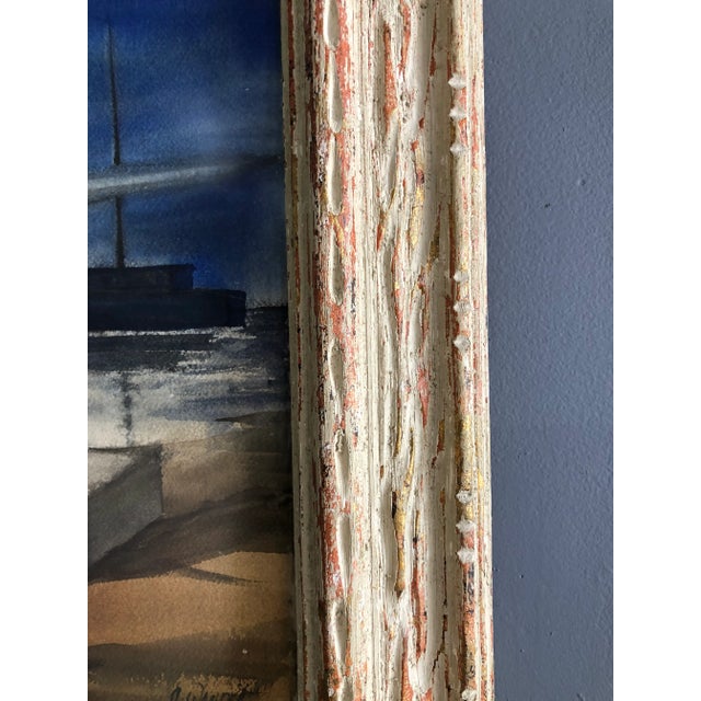 Vintage 1950 Wpa Style Pastel Painting of a Ship For Sale - Image 9 of 12