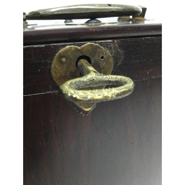 Mid-Century Modern Antique Asian Rosewood Brass Locking Moneybox For Sale - Image 3 of 8
