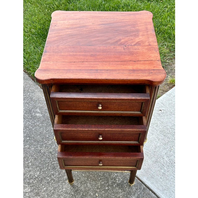 Antique French Regency Style Three Drawer Mahogany Chest W/Brass Fittings For Sale - Image 10 of 13