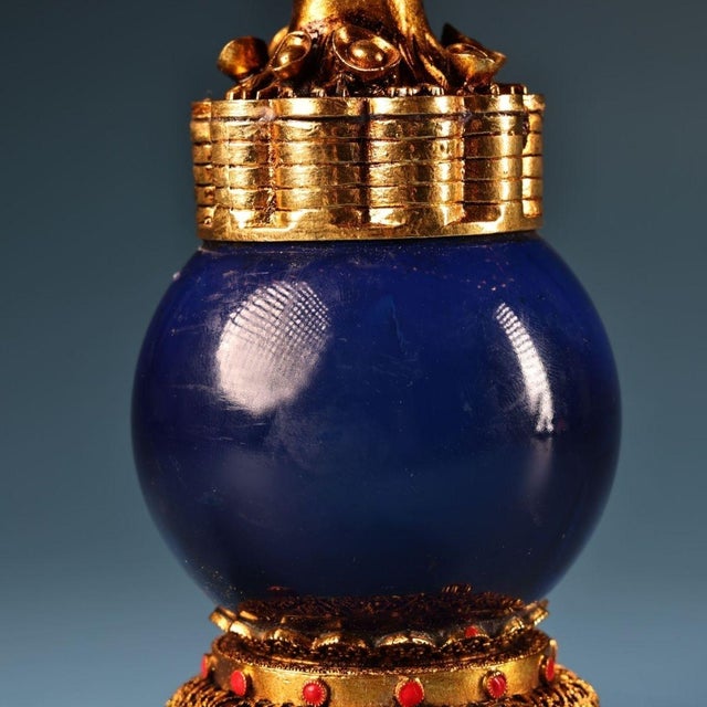 Yellow Gilt Metal "Money Tree" Sculpture on Lapis Lazuli Base For Sale - Image 8 of 10