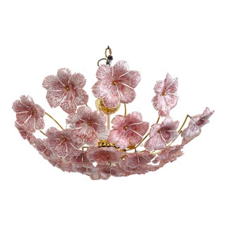 Large Vintage Murano Style Pink Glass Chandelier Lighting For Sale