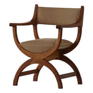 Mid-Century Modern Kurul Armchair in Oak and Hessian by Henning Kjærnulf, 1960s For Sale